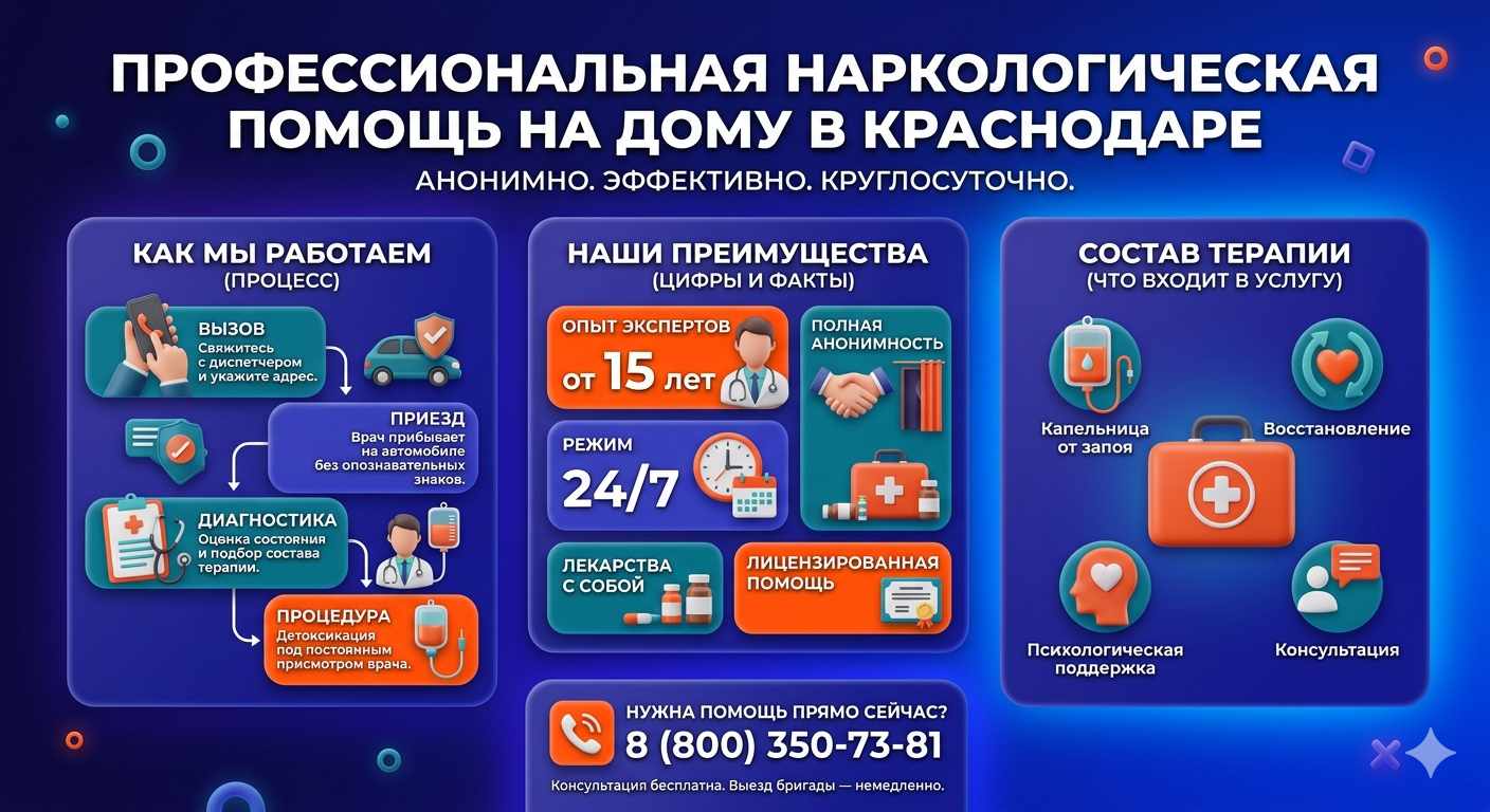 Инфографика о принципах лечения алкоголизма на дому в Приморске: этапы вызова нарколога, преимущества анонимной детоксикации и состав медицинской помощи.